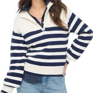 J Crew Striped Half Zip Sweater Pearl Zipper Size XL 100% Cotton 2024 Collection